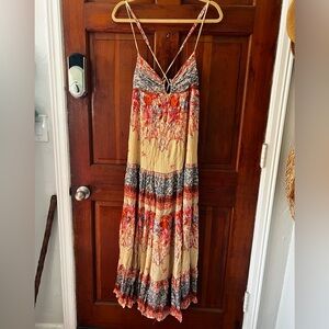Boho Floral Patchwork Maxi Dress — Crinkle Viscose — Strappy Back — Women’s M